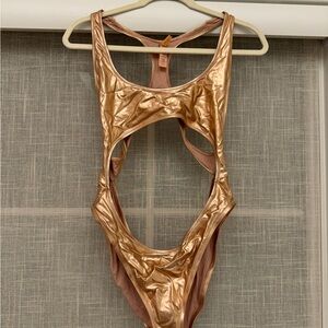 Skims Metallic rose Gold Cutout Swimsuit